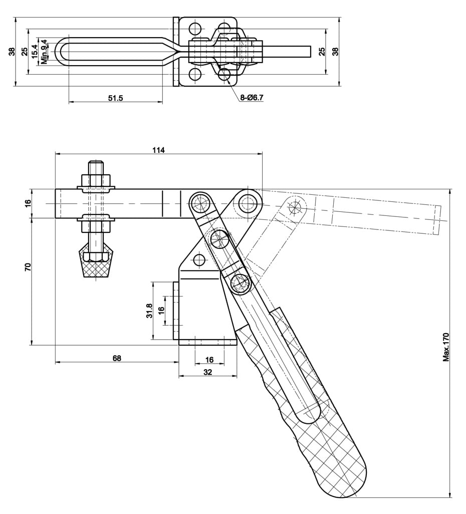 M25 Horizontal toggle clamp angle base open clamping arm DESETEC