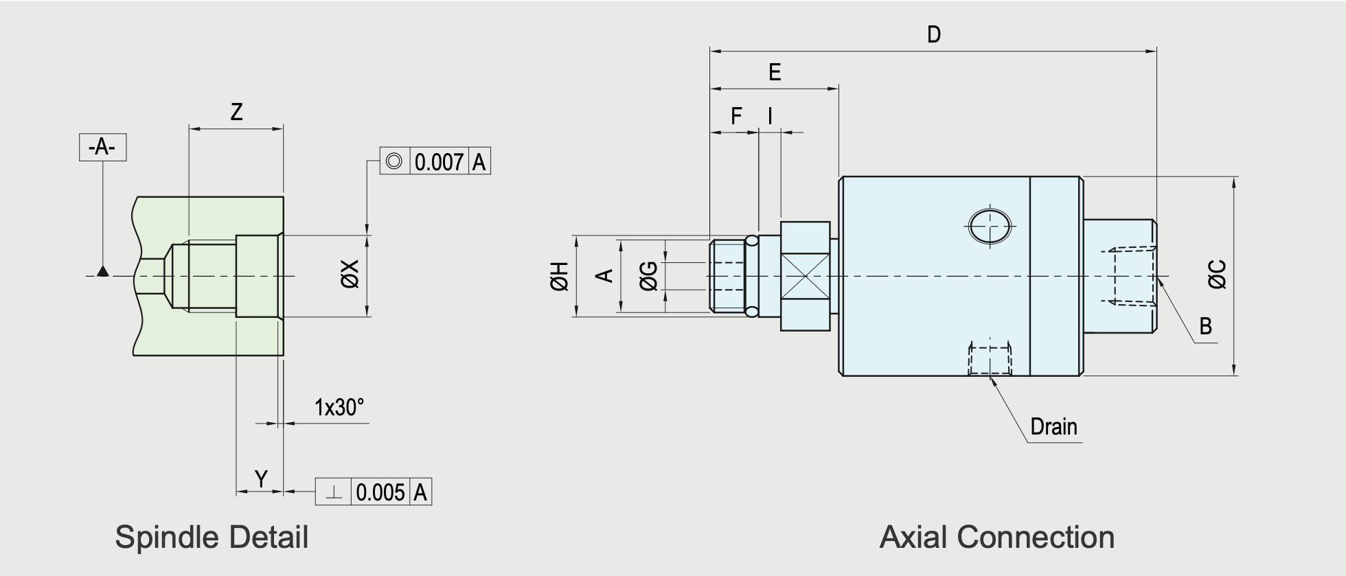 SRJ01-205 Technische Zeichnung Axiale Drehdurchführung für Werkzeugmaschinen und Bearbeitungszentren, einteilig
