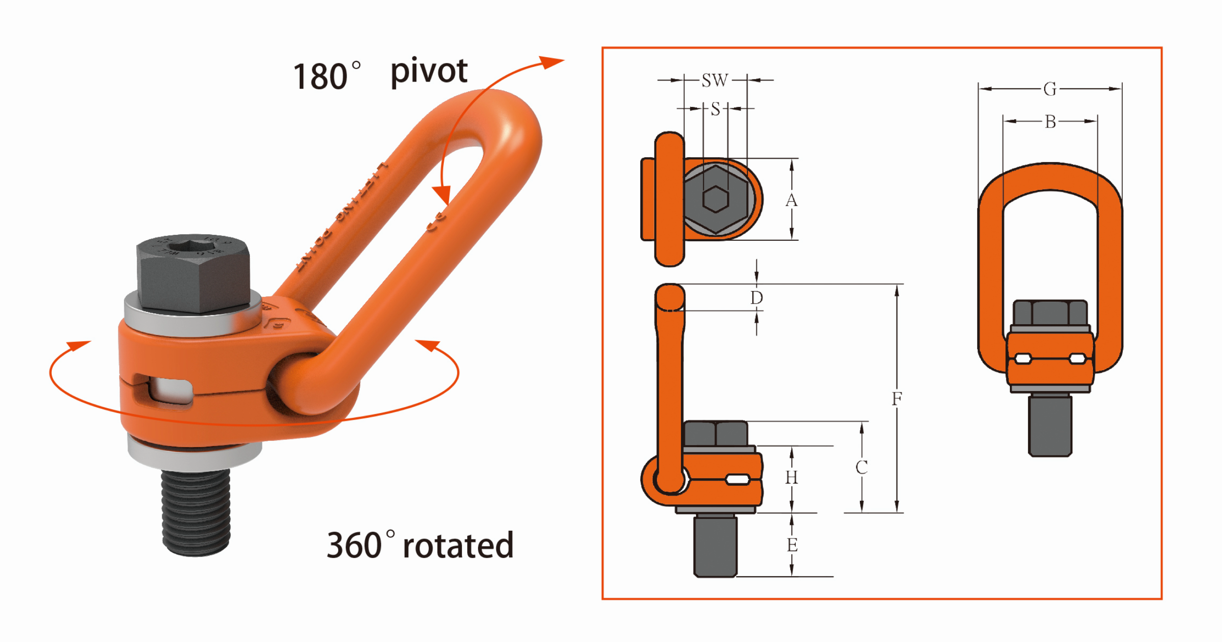 YD081 Technische Zeichung Lastbock Wirbelbock mit Lastbügel und Gewinde