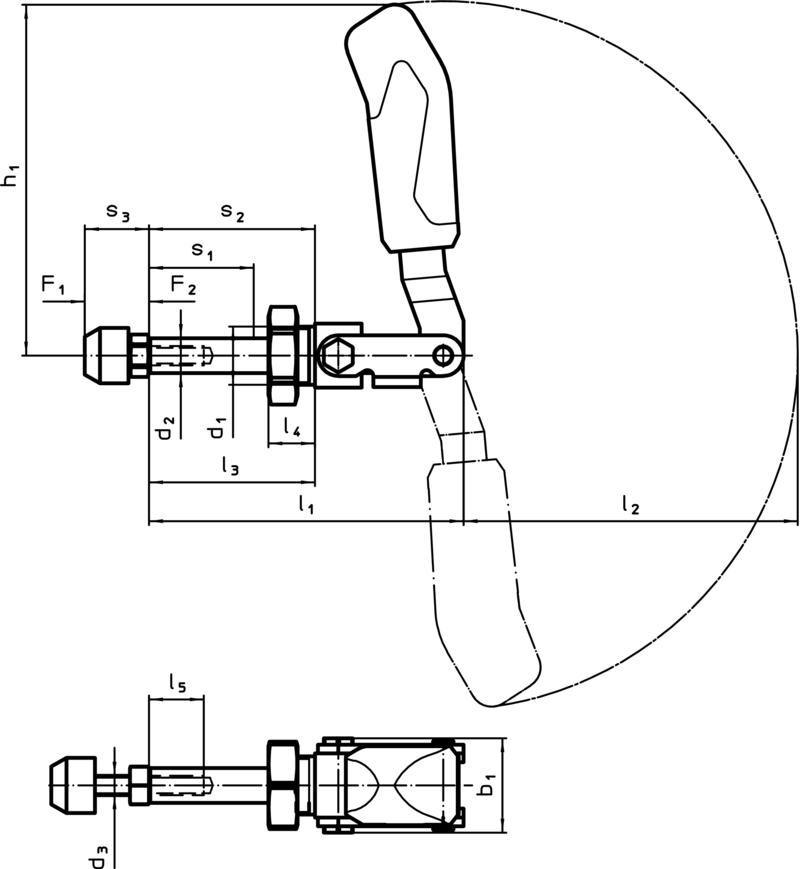 Technical Drawing Toggle Clamps Push-Pull Type with fastening thread