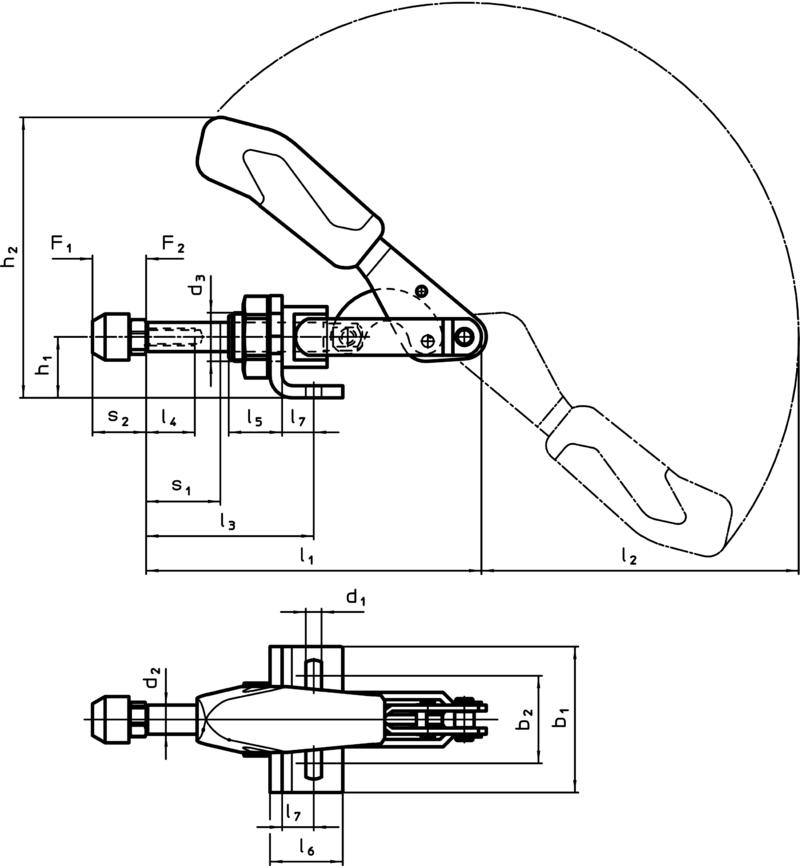 Technical Drawing Toggle Clamps Push-Pull Type with angle base