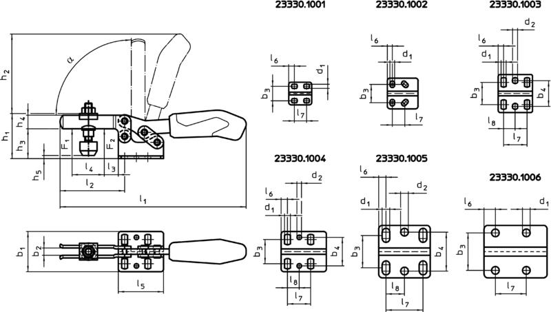 Technical Drawing Horizontal Toggle Clamps with horizontal base