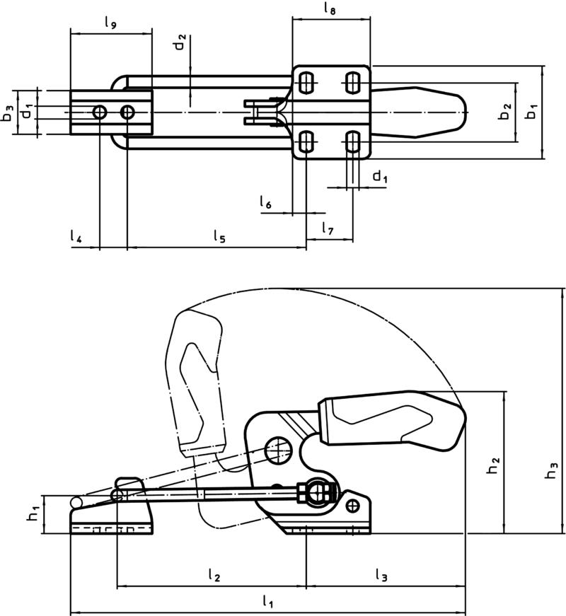 Technical Drawing Toggle Clamps Hook Type with horizontal base