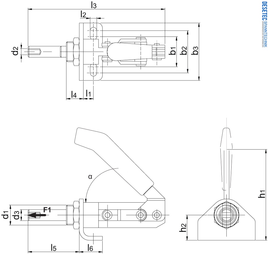 Technical Drawing Push-Pull type toggle clamps - phosphated body