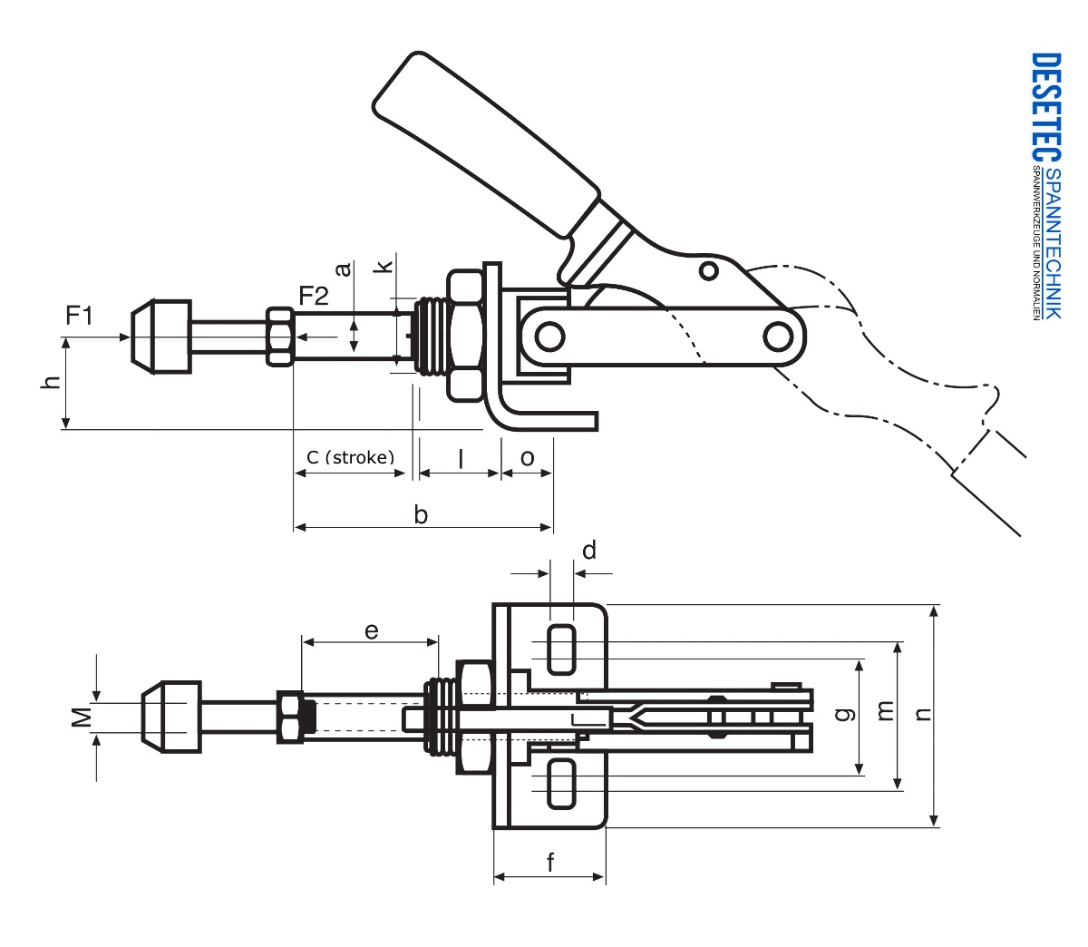 M60 Technical Drawing Push-pull type toggle clamp with angle base