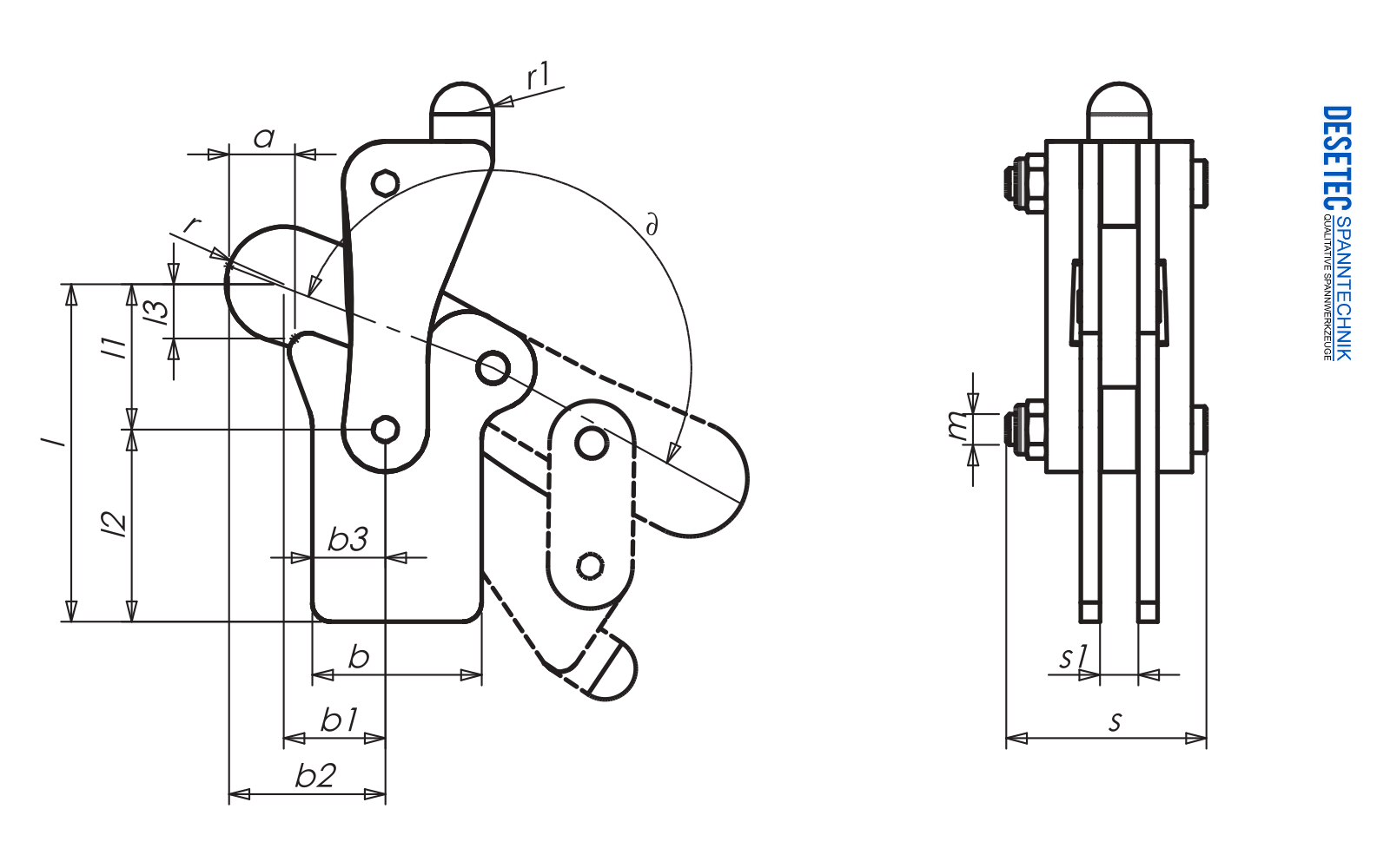M32 Technical drawing Datasheet Modular clamp with vertical foot