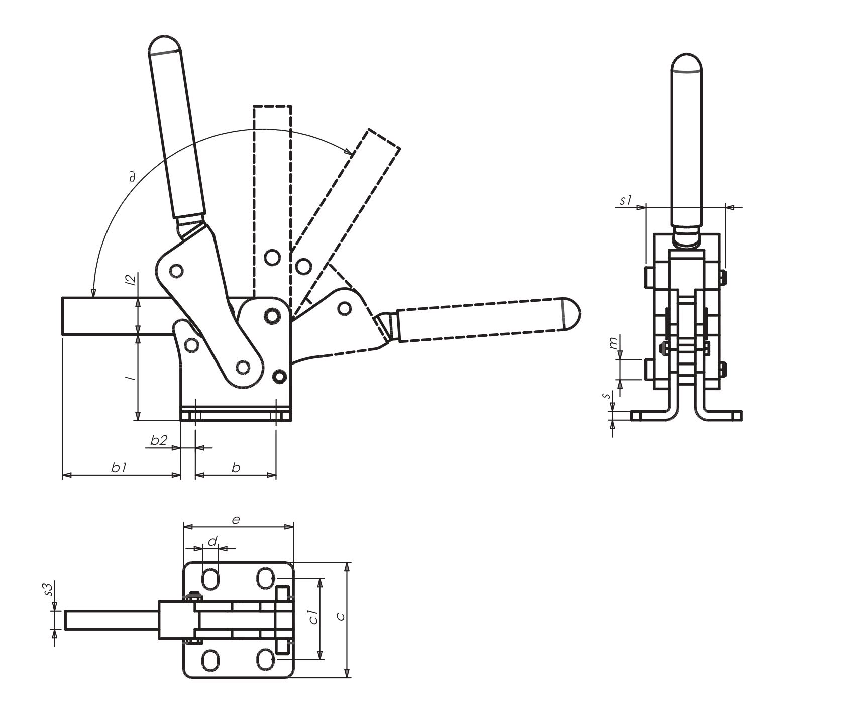 M33 Technical drawing and Datasheet Heavy Vertical toggle clamp with horizontal base