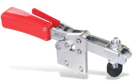 M21S Horizontal toggle clamp with vertical base, open clamping arm and safety latch