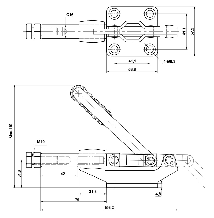 DST-304-EML Technische Zeichnung Schubstangenspanner mit Handhebel