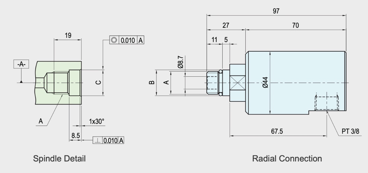 SRJ01-101-01 Technical Drawing Integrated type Rotary Union-Rotary Joint for CNC Lathe chucks in-the-shaft mounted design