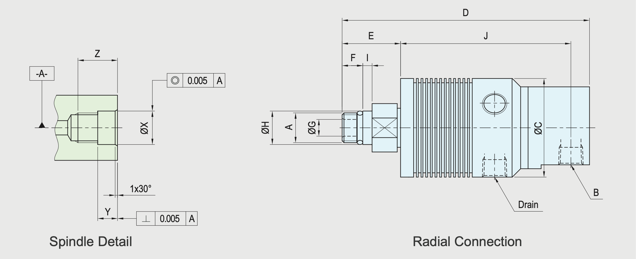 SRJ01-201-Radial Technical Drawing Integrated type Rotating Union-Rotary Joint for Coolant and Oil with Dry Running