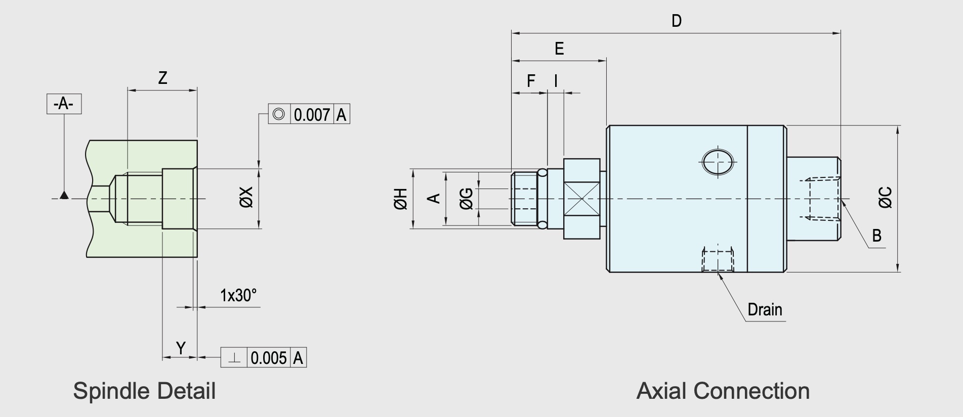 SRJ01-205 Technische Zeichnung Axiale Drehdurchführung für Werkzeugmaschinen und Bearbeitungszentren, einteilig