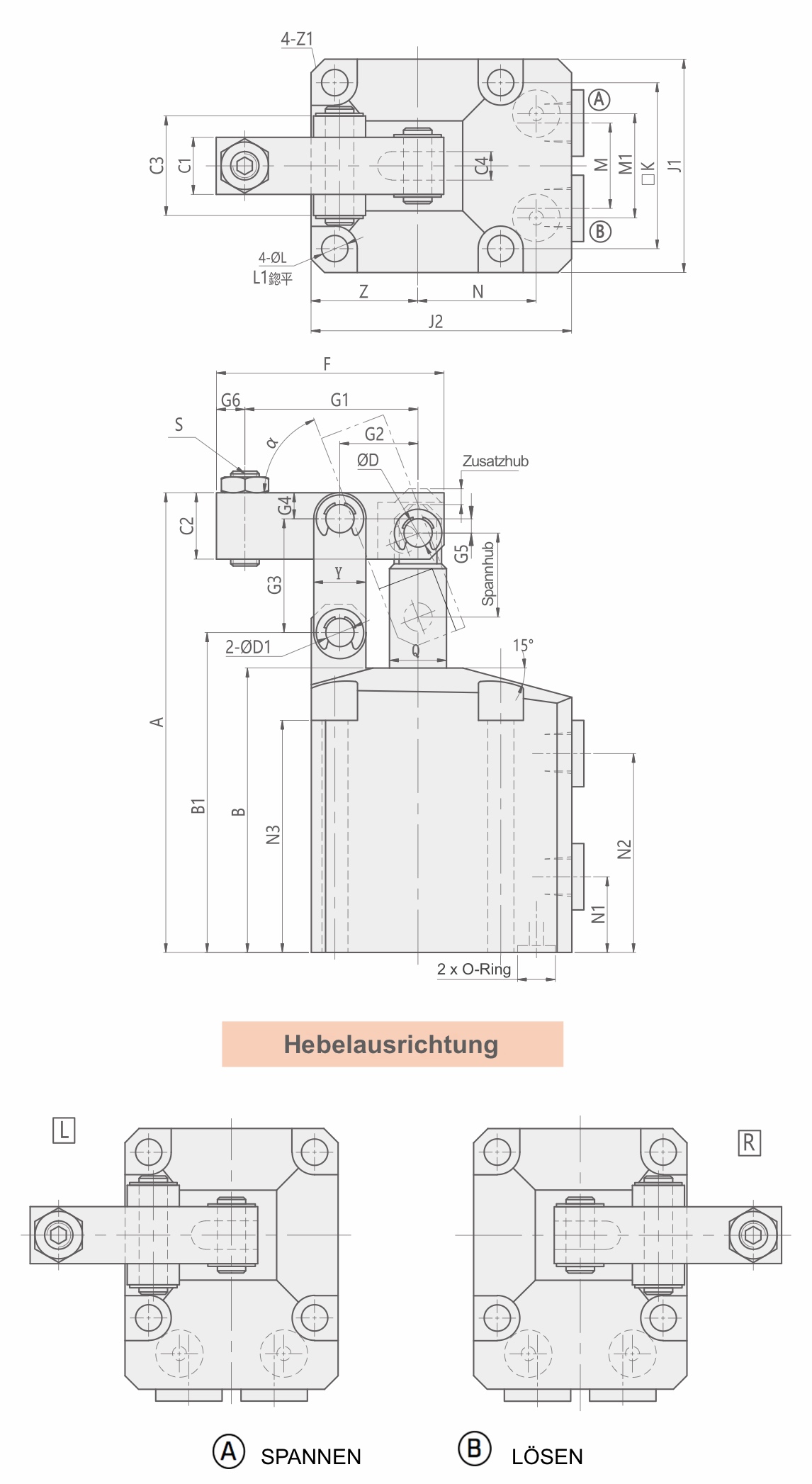 HBLU Drawing Hydraulic Link Clamp