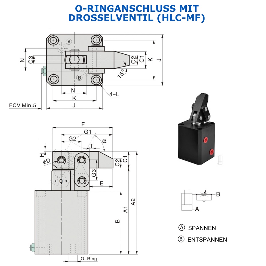 HLC-MF Hydraulischer Hebelspanner O Ringanschluss mit Drosselventil