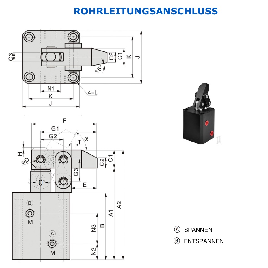 HLC Hydraulischer Hebelspanner Rohrleitungsanschluss