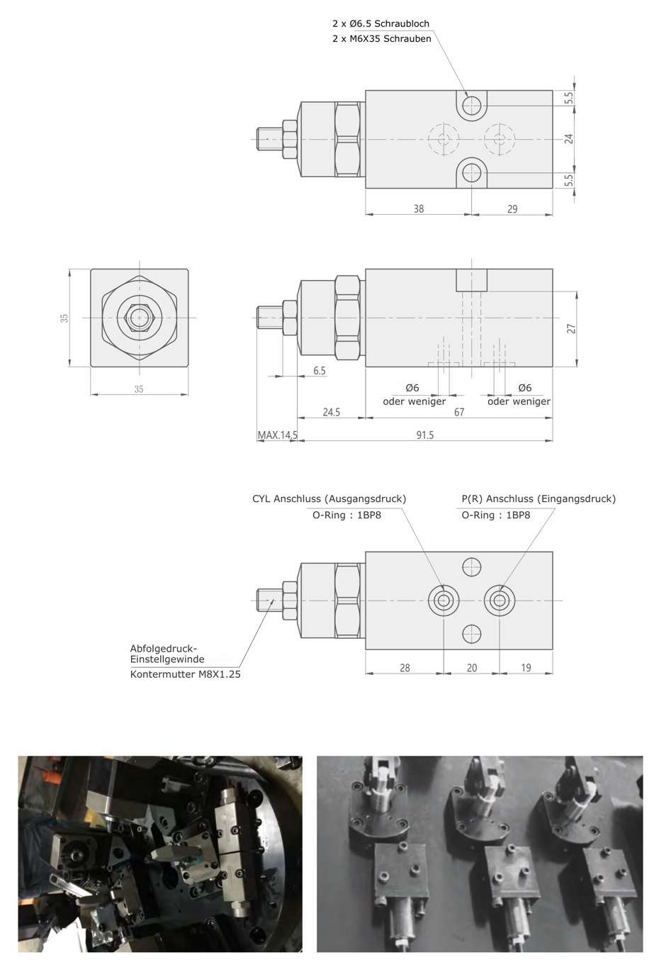 CLG Technische Zeichnung Pneumatisches Abfolgeschaltventil, Zuschaltventil, Folgeventil, Hydraulikventil