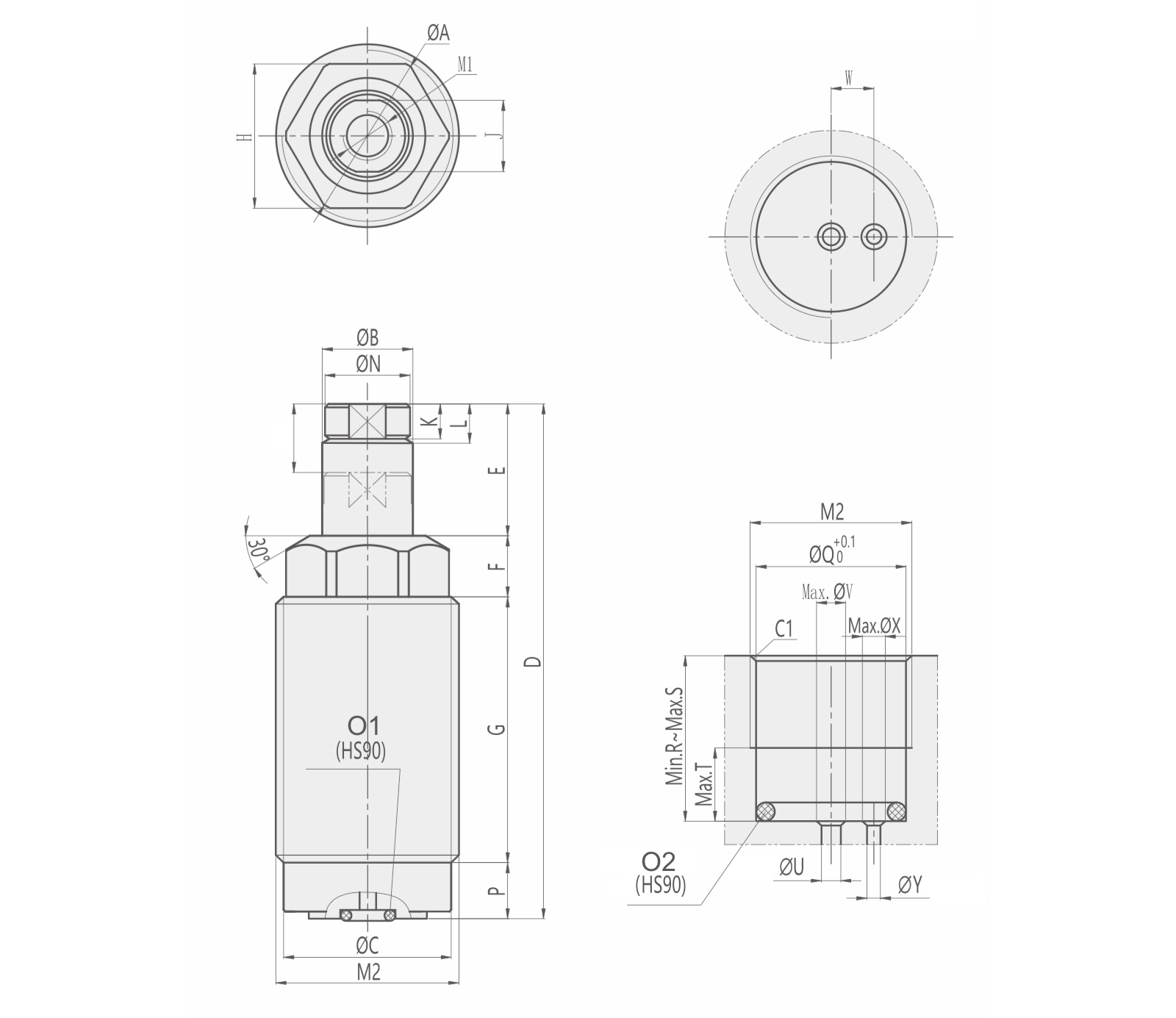 CTC-PD TSpezifikationen und Technische Zeichnung Hydraulischer Einschraubzylinder-Zugzylinder