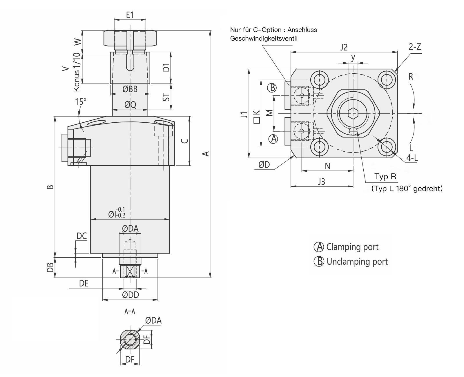 HCA-D Hydraulischer Schwenkspannzylinder mit durchgehender Kolbenstange für eine Endlagenabfrage