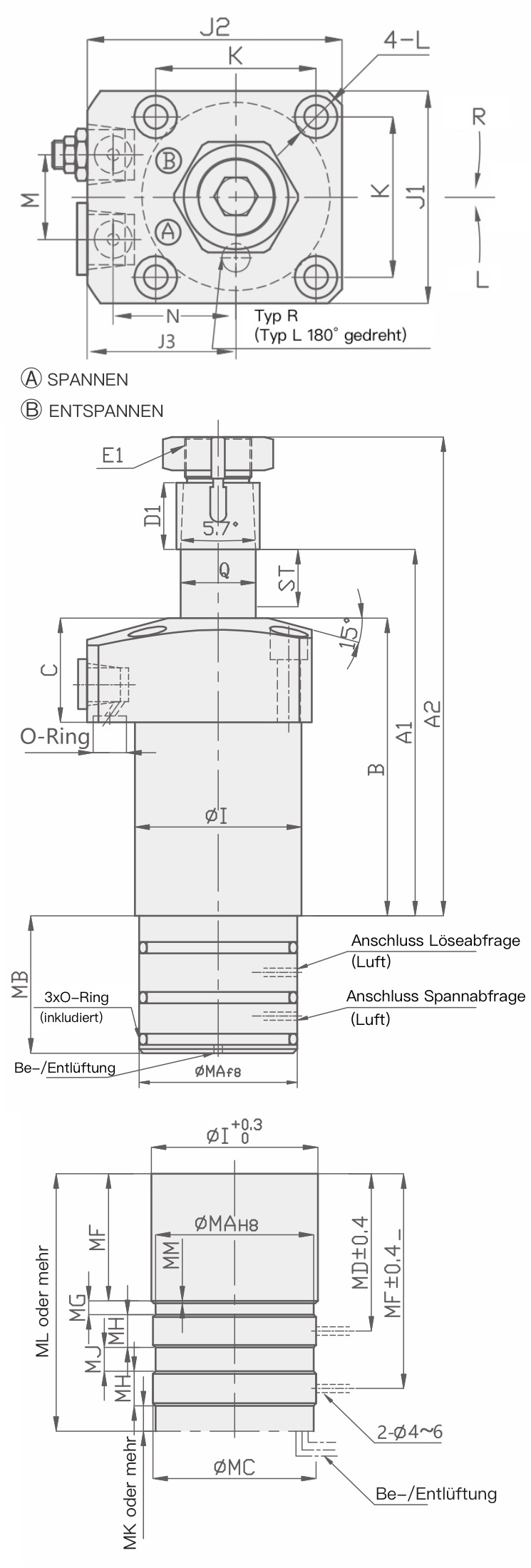 HCA-M Zeichnung O-Ringsnaschluss