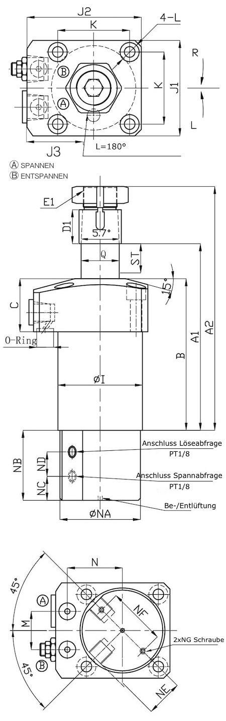 HCA-N Hydraulischer Schwenkspanner mit pneumatischer Positionsabfrage bei Verrohrung