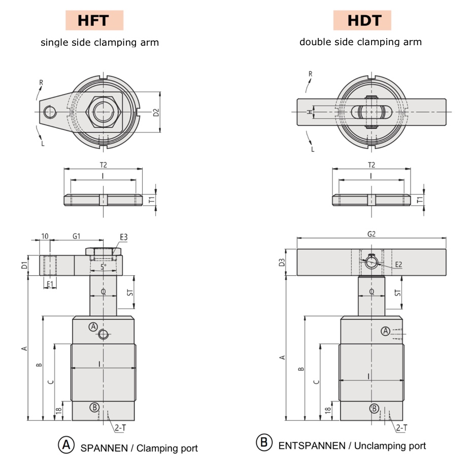HFT Technical Drawing  Hydraulic Swing Clamp Threaded Type/Version