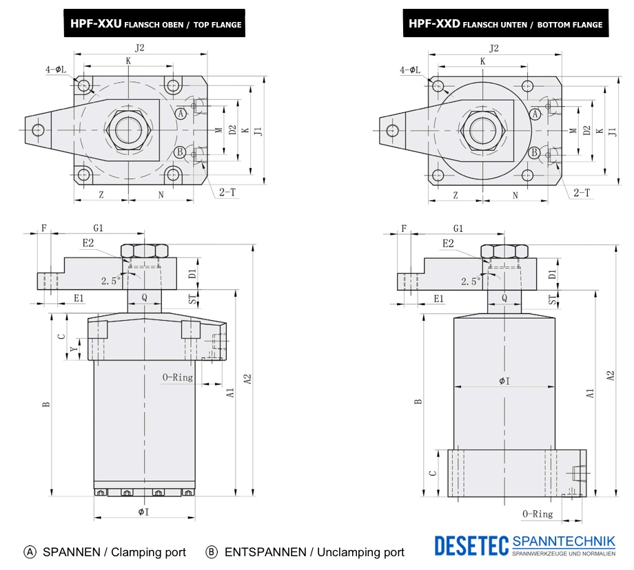 HPF Zeichnung Hydraulischer Schwenkspanner