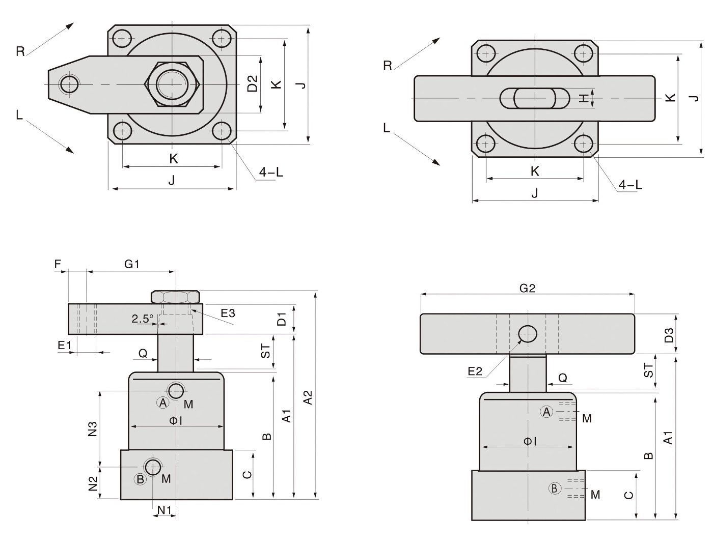 HSC Zeichnung Rohrleitungsanschluss Hydraulischer Schwenkspannzylinder