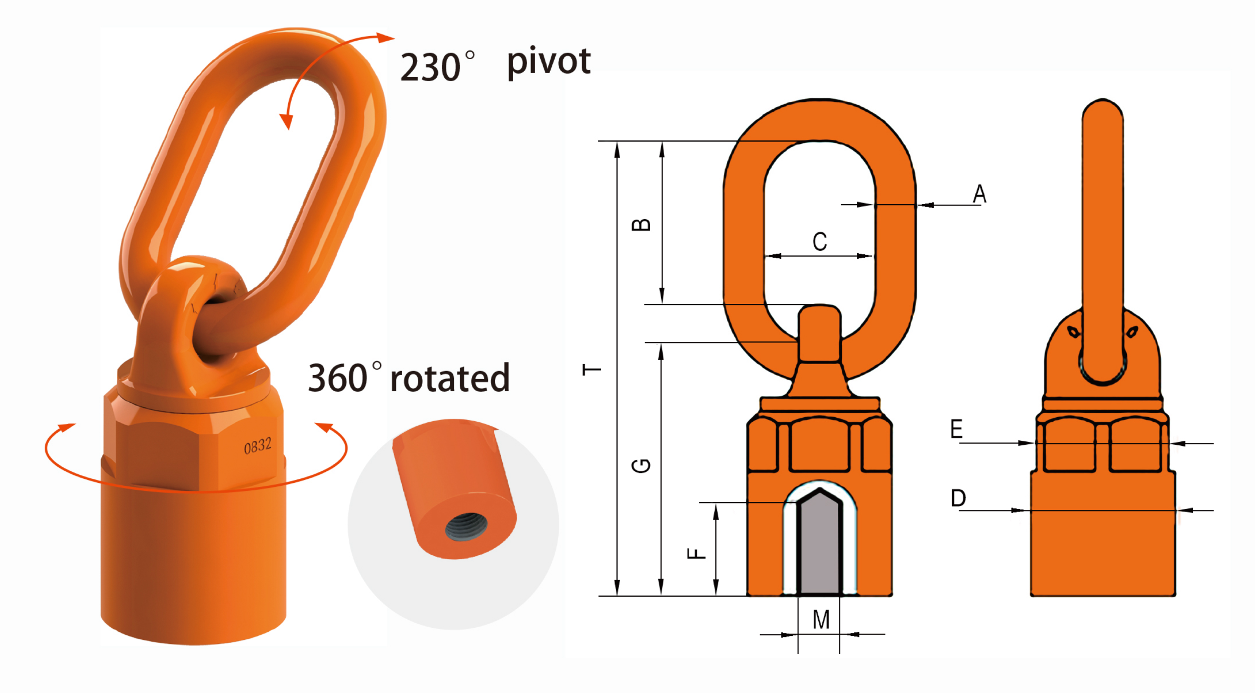 YD-0832  Swivel eye nut female with 360° rotation