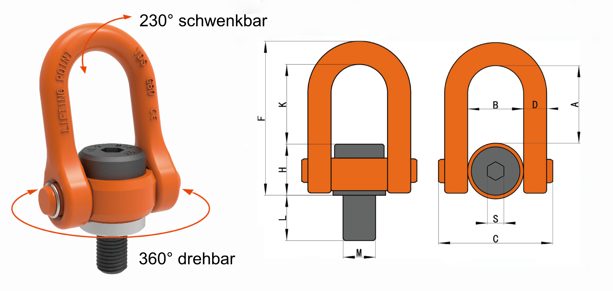 YDS Abmessungen Anschraubwirbel Lastbock