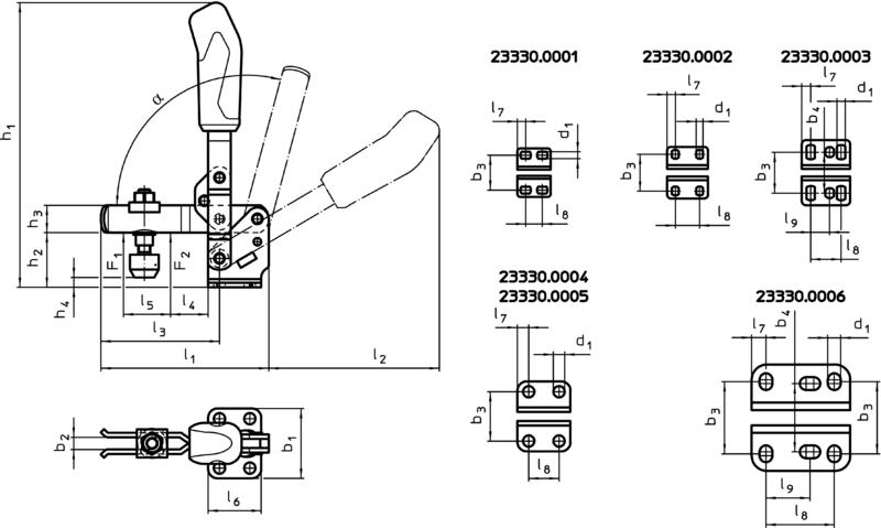 Technische Zeichnung Senkrechtspanner mit wagrechtem Fuss