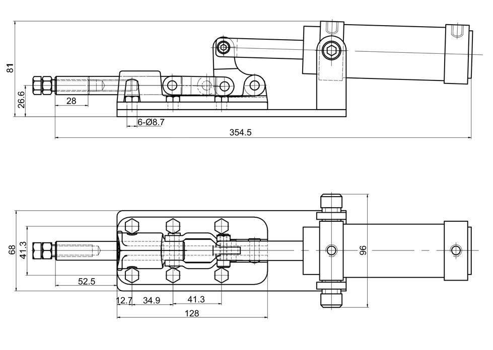 DST-36330-A Drawing/Dimension DST-36330-A Pneumatic push-pull toggle clamp 11360N