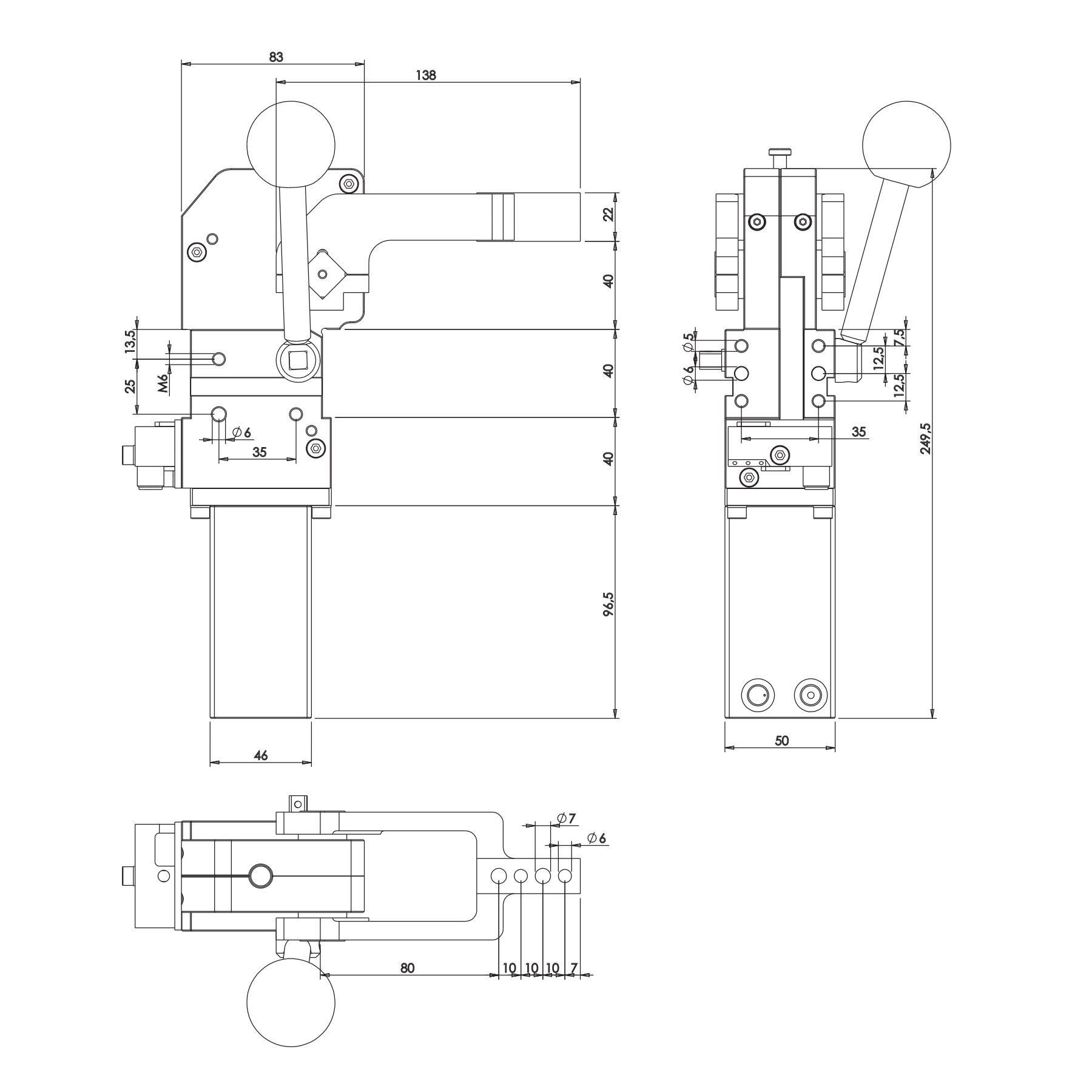 P30M-40 Technische Zeichnung Automations-Kraftspanner mit Handhebel