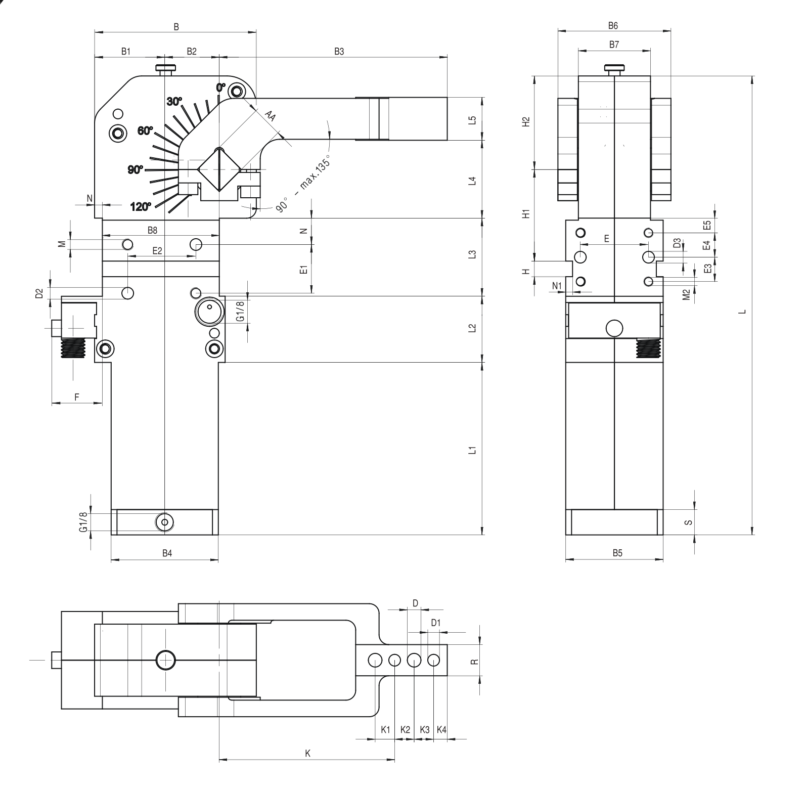 P30 Dimension Table Pneumatic Power Clamp