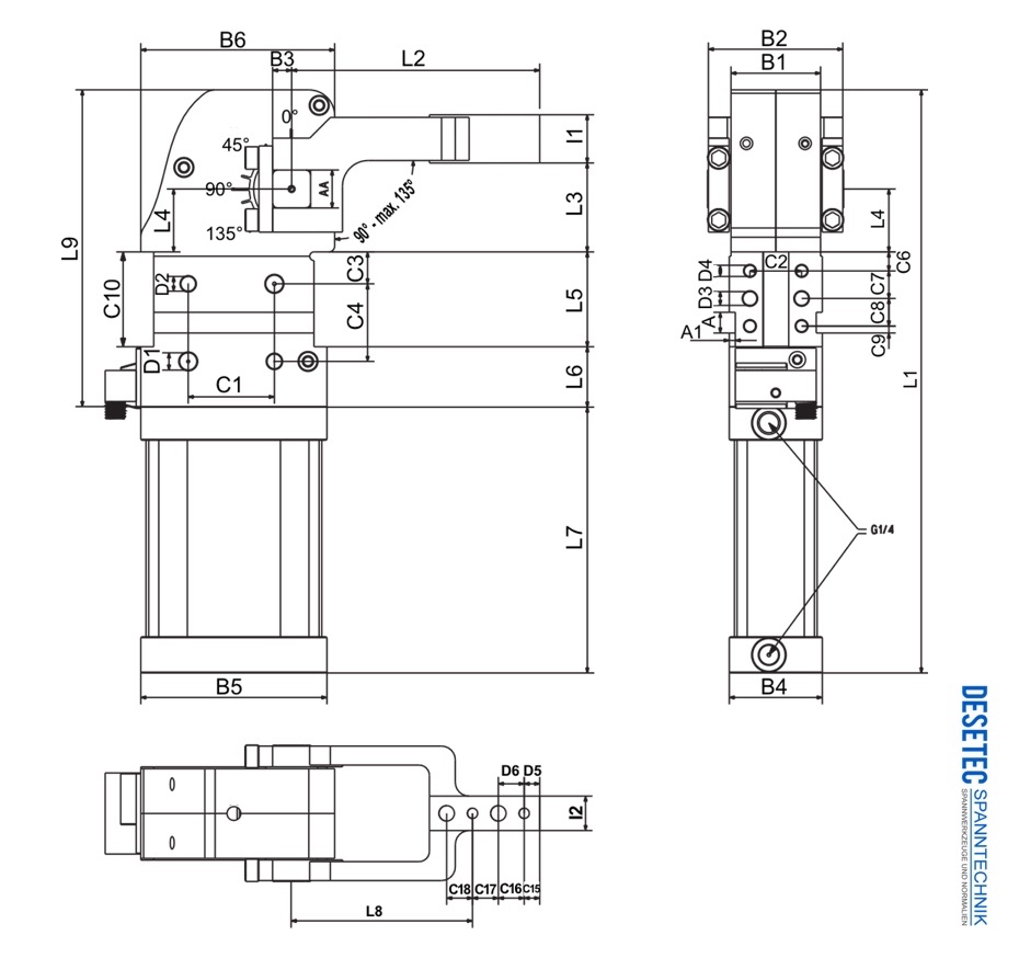 P32 Dimension Table Pneumatic Power Clamp