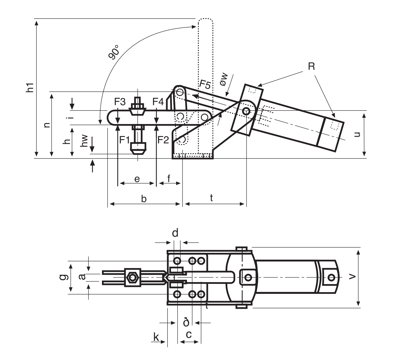 P53 Technical drawing Pneumatic toggle clamp