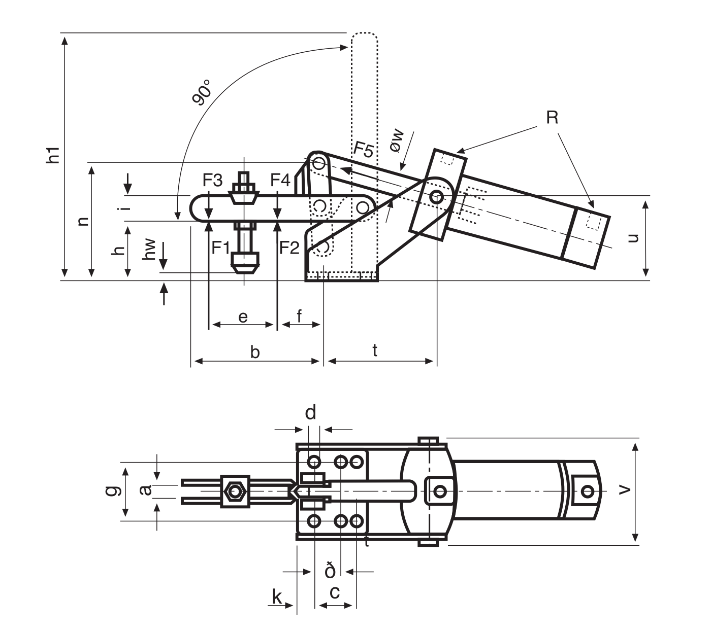 P53 Zeichung Pneumatikspanner mit horizontalem Zylinder