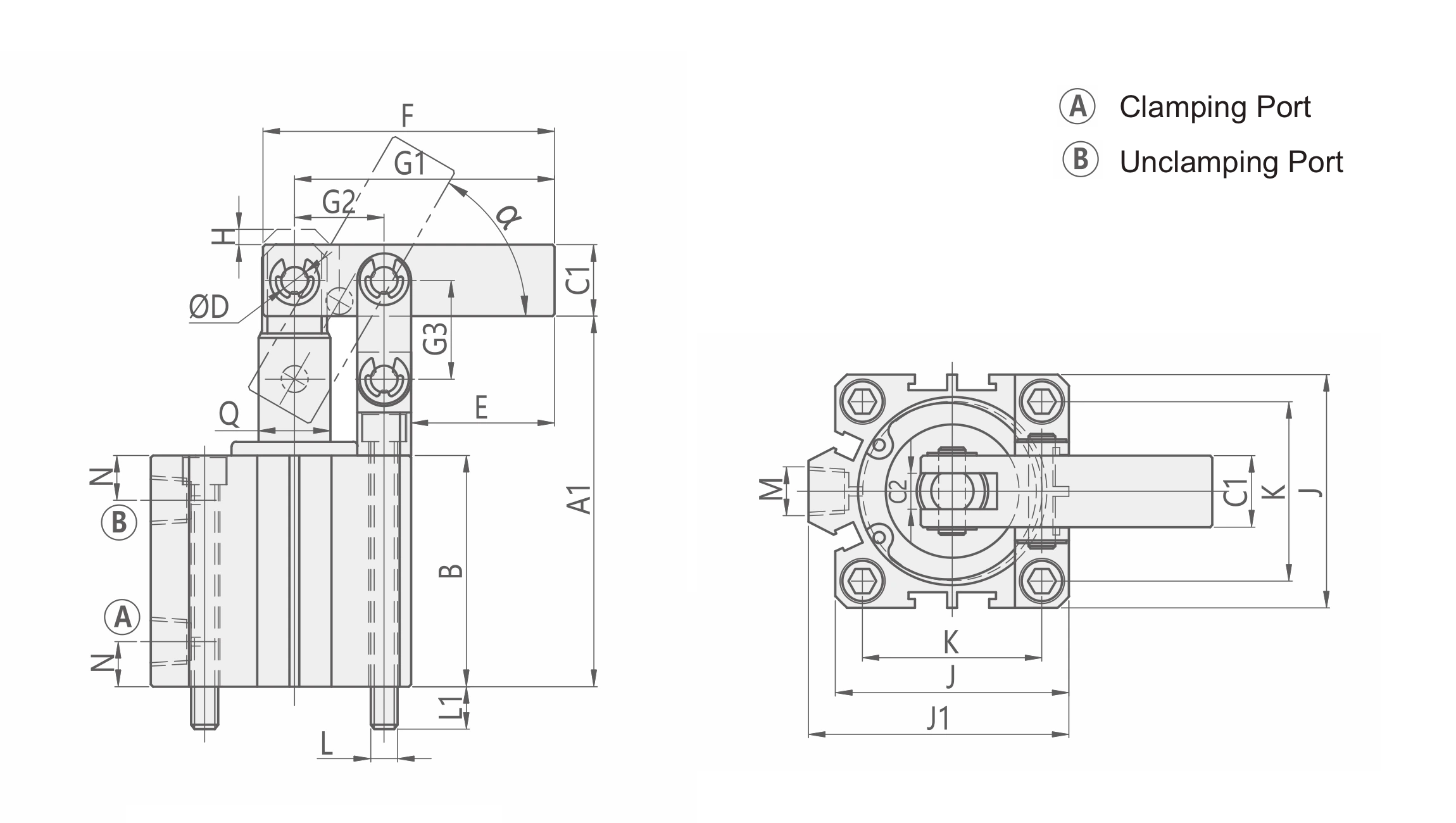 PLP Technical Drawing Pneumatic Link Clamp
