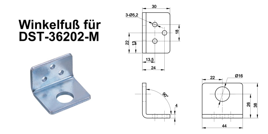 DST-36202-M Optional mounting bracket for nose mounted push-pull toggle clamp, threaded body