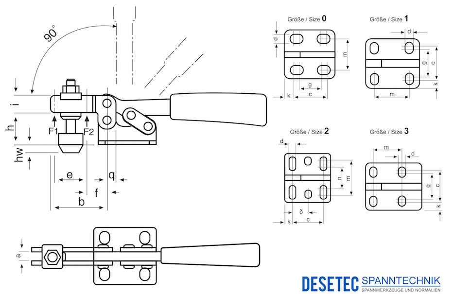 M20K Technical Drawing Horizontal acting toggle clamp, black