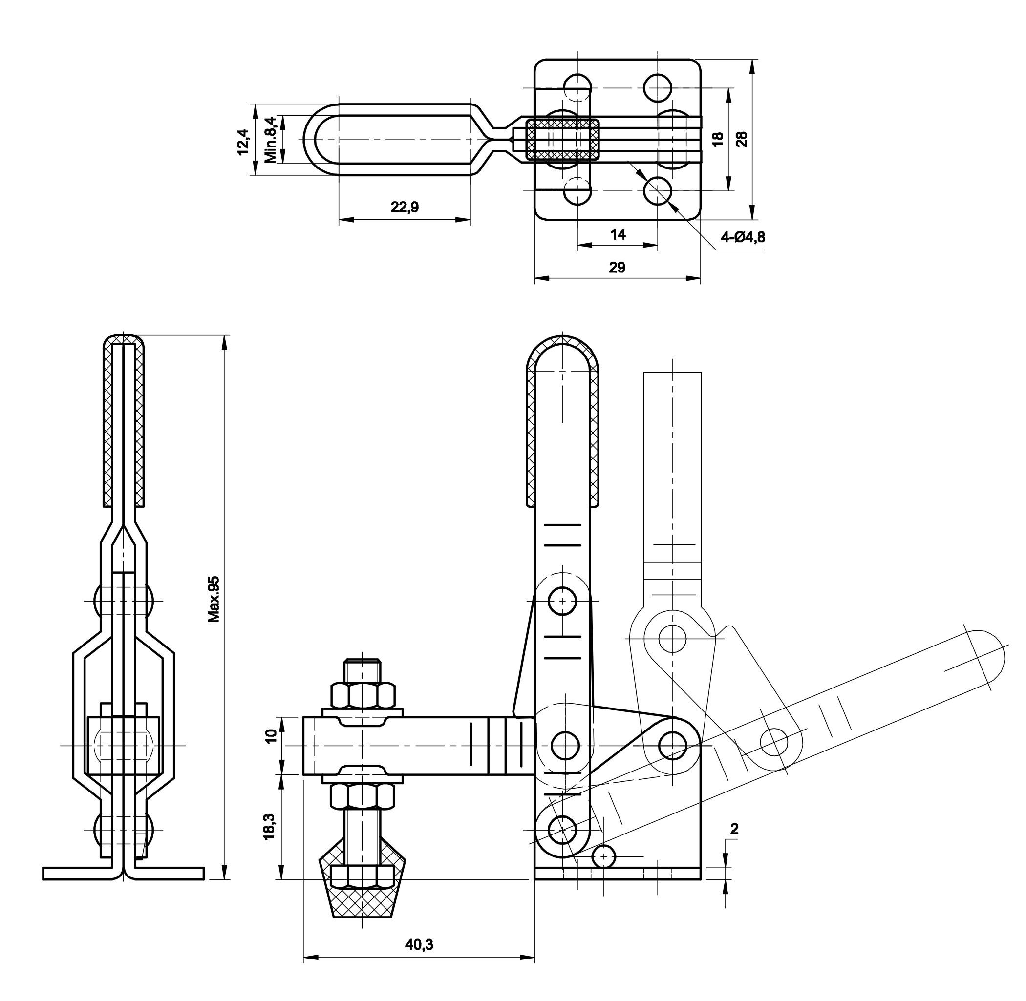 DST-102-B Datenblatt Senkrechtspanner Vertikalspanner waagrechter Fuss 1000N