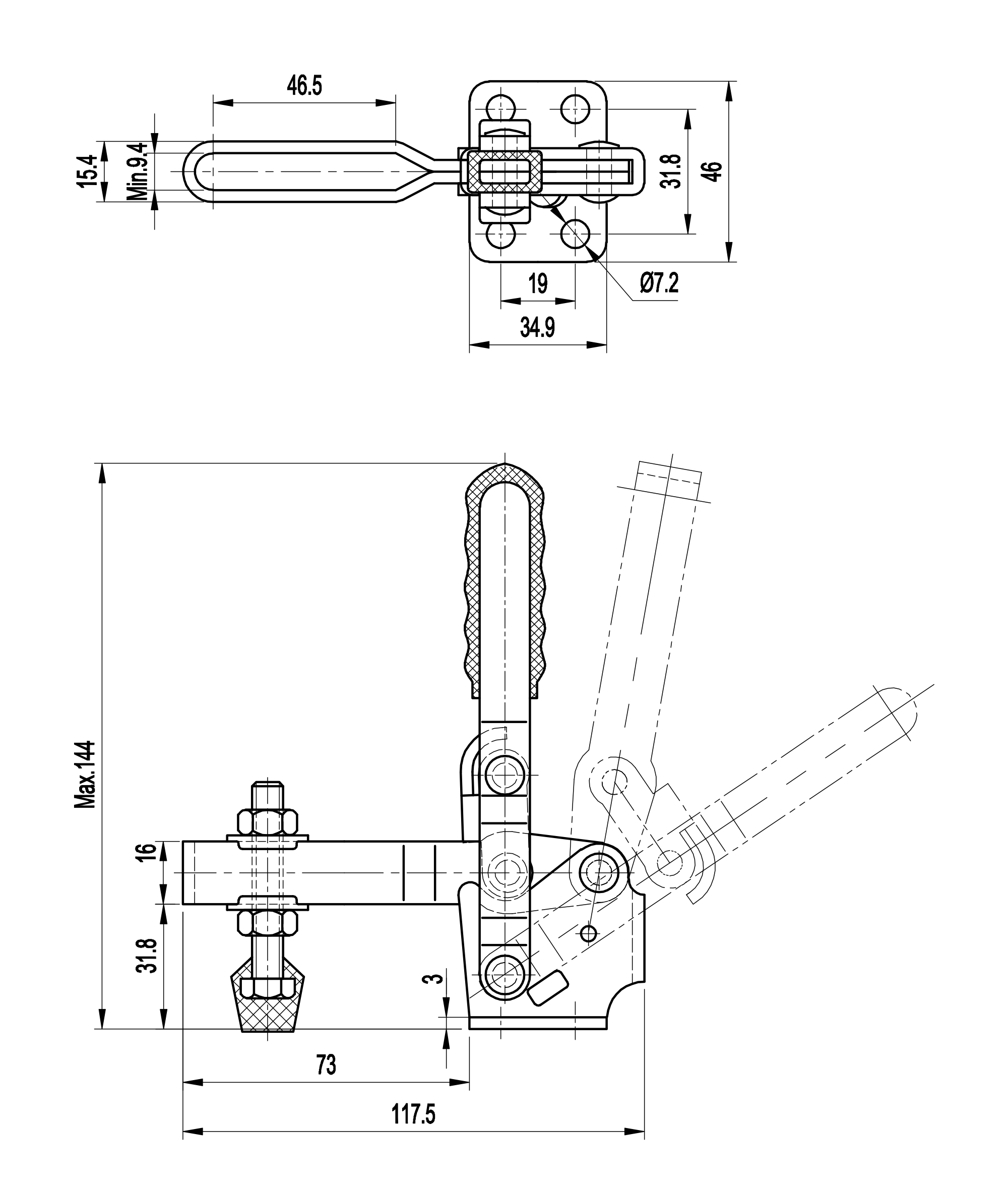 DST-12130-SS Datenblatt DST-12130 Schnellspanner-Senkrechtspanner mit waagrechtem Fuß 2270N-EDELSTAHL