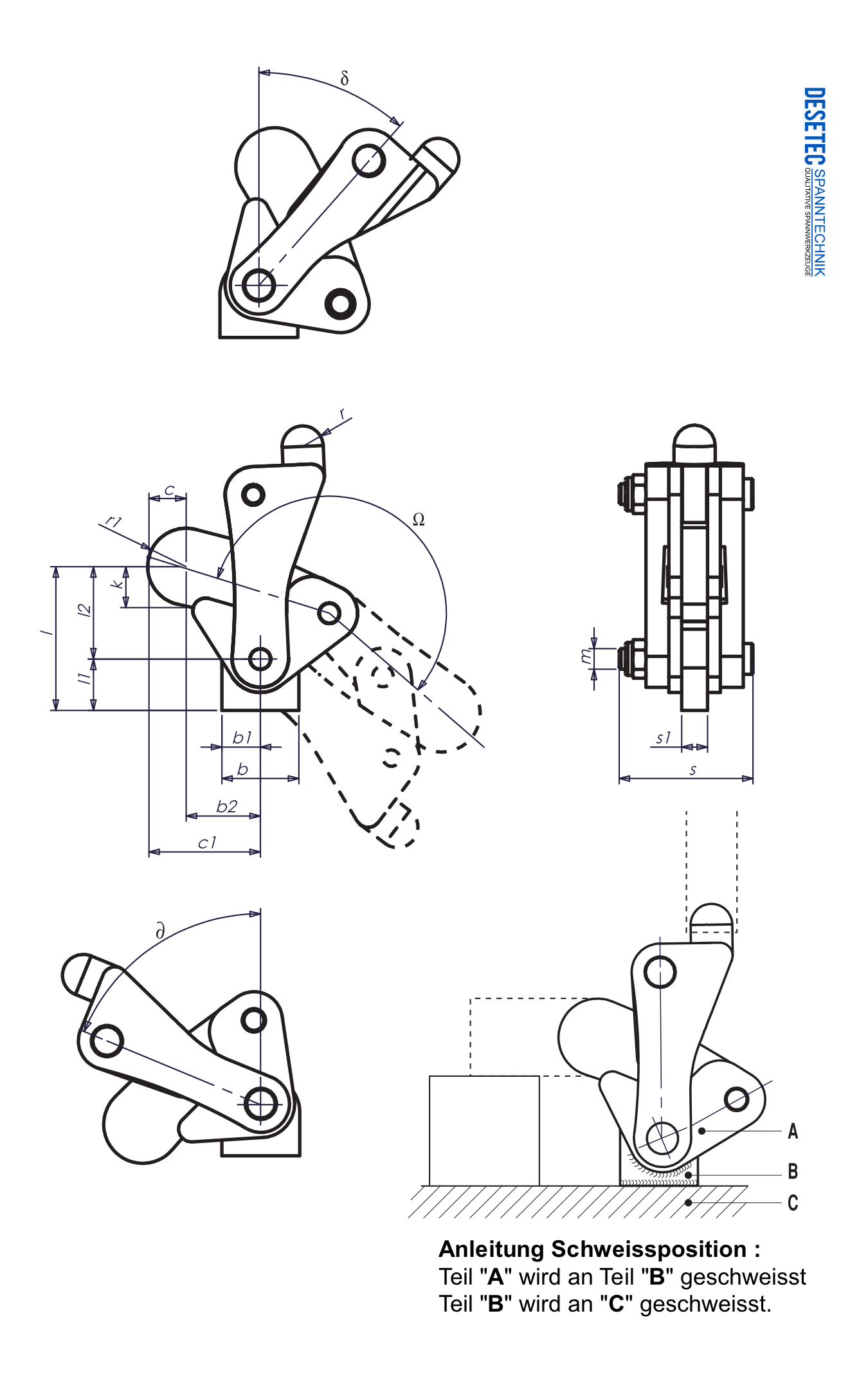 M30 Zeichnung Modulspanner mit Schwenkfuss