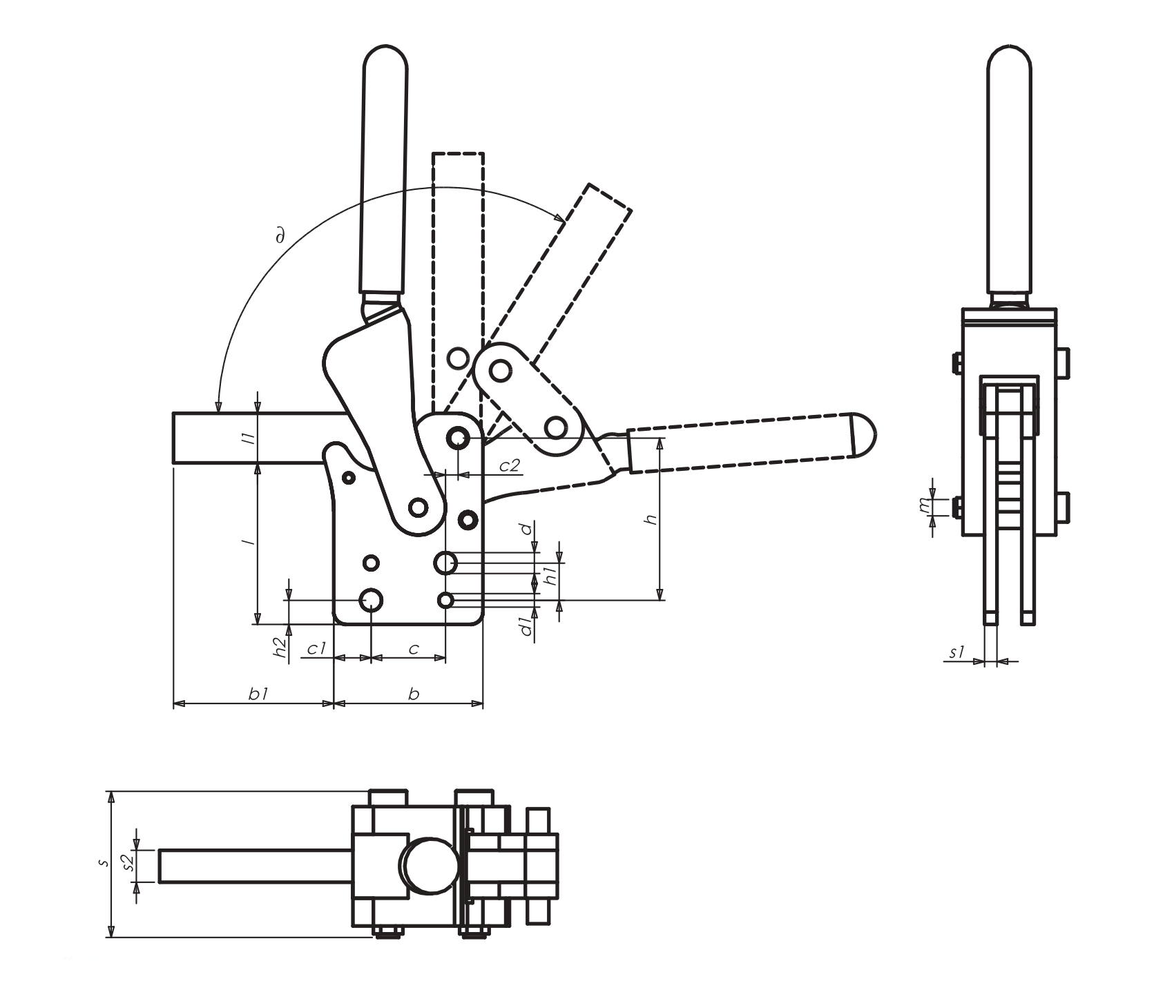 M34 Technical drawing and Datasheet Heavy Vertical toggle clamp with vertical base