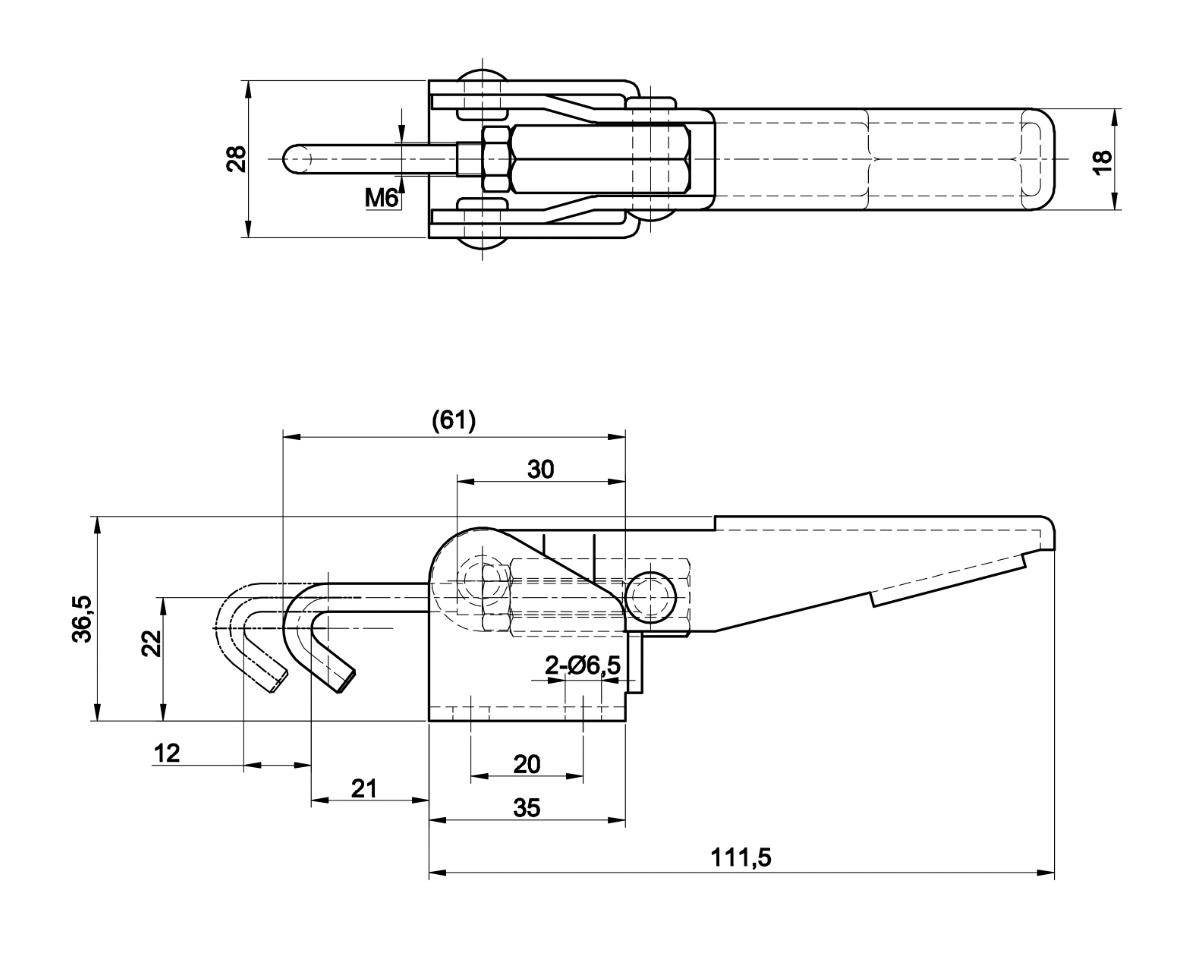DST-43110 Technische Zeichnung Spannhakenverschluss-Spannverschluss einstellbar mit Schraubverstellung 1700N