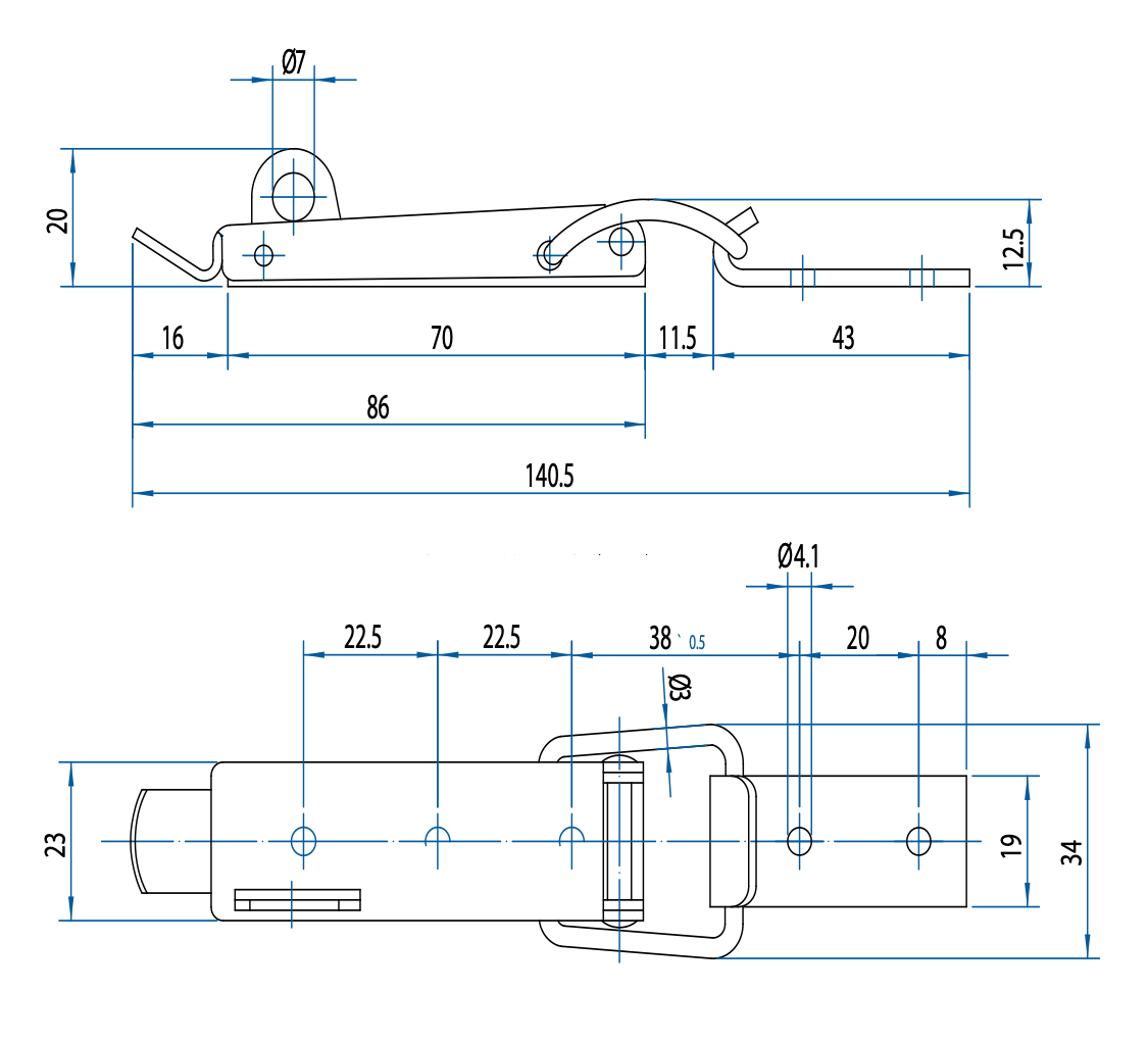 M520101 Technische Zeichung Spannverschluss mit Schlossöse Stahl und Edelstahl