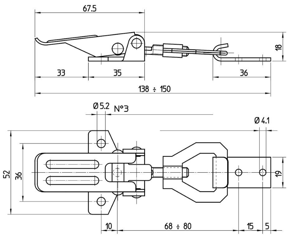 M520500 Technische Zeichnung Spannverschluss einstellbar