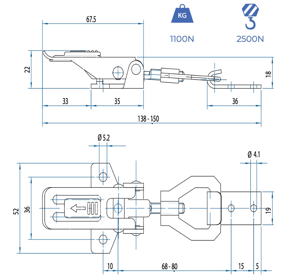 M520502 Technische Zeichung Spannverschluss mit Sicherung