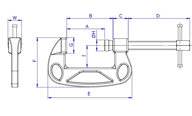 Technical Drawing C-Clamp - standard throat depth