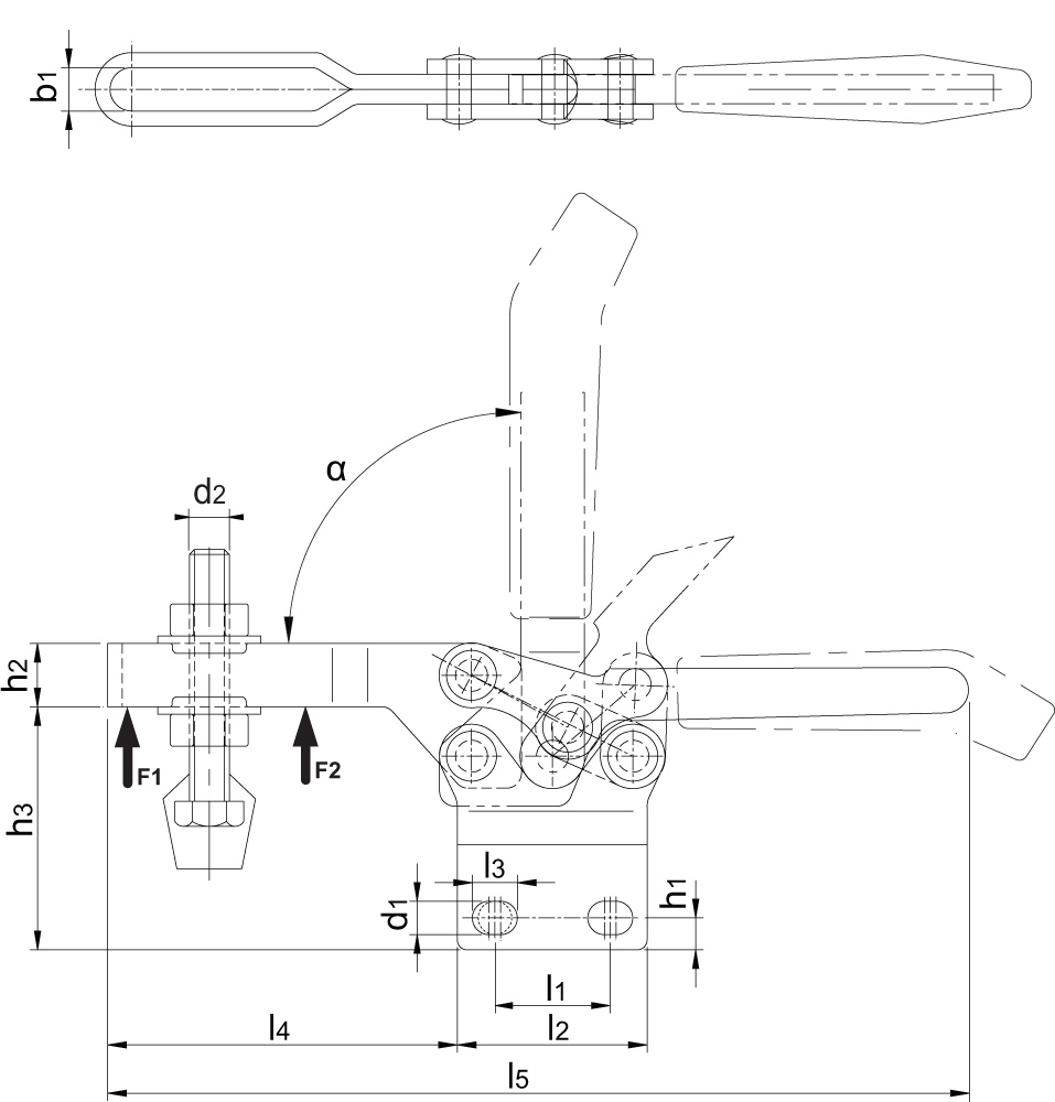 Technical Drawing Horizontal toggle clamps with vertical base