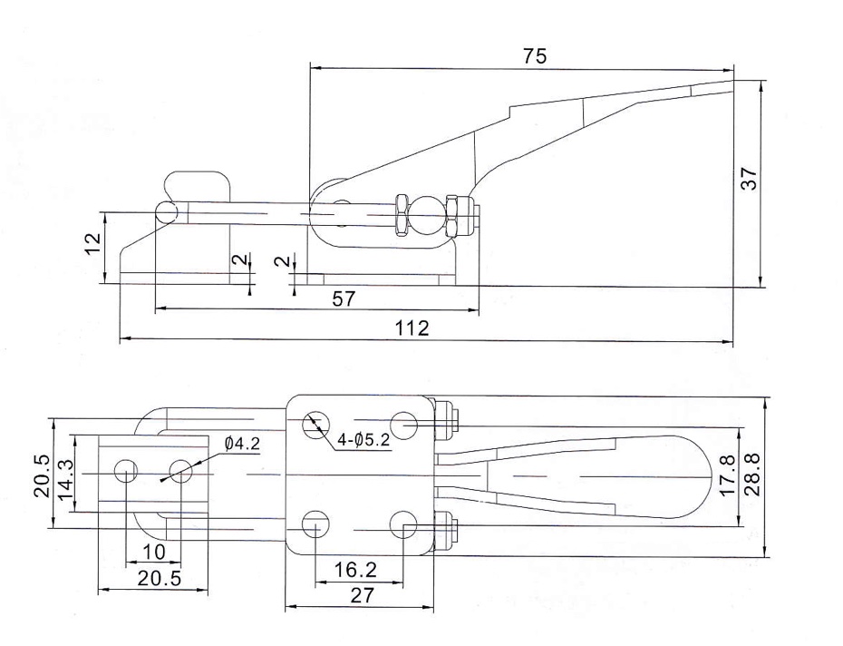 DST-311-1-L Technische Zeichnung Verschlussspanner horizontal mit Sicherheitsverriegelung 1630N